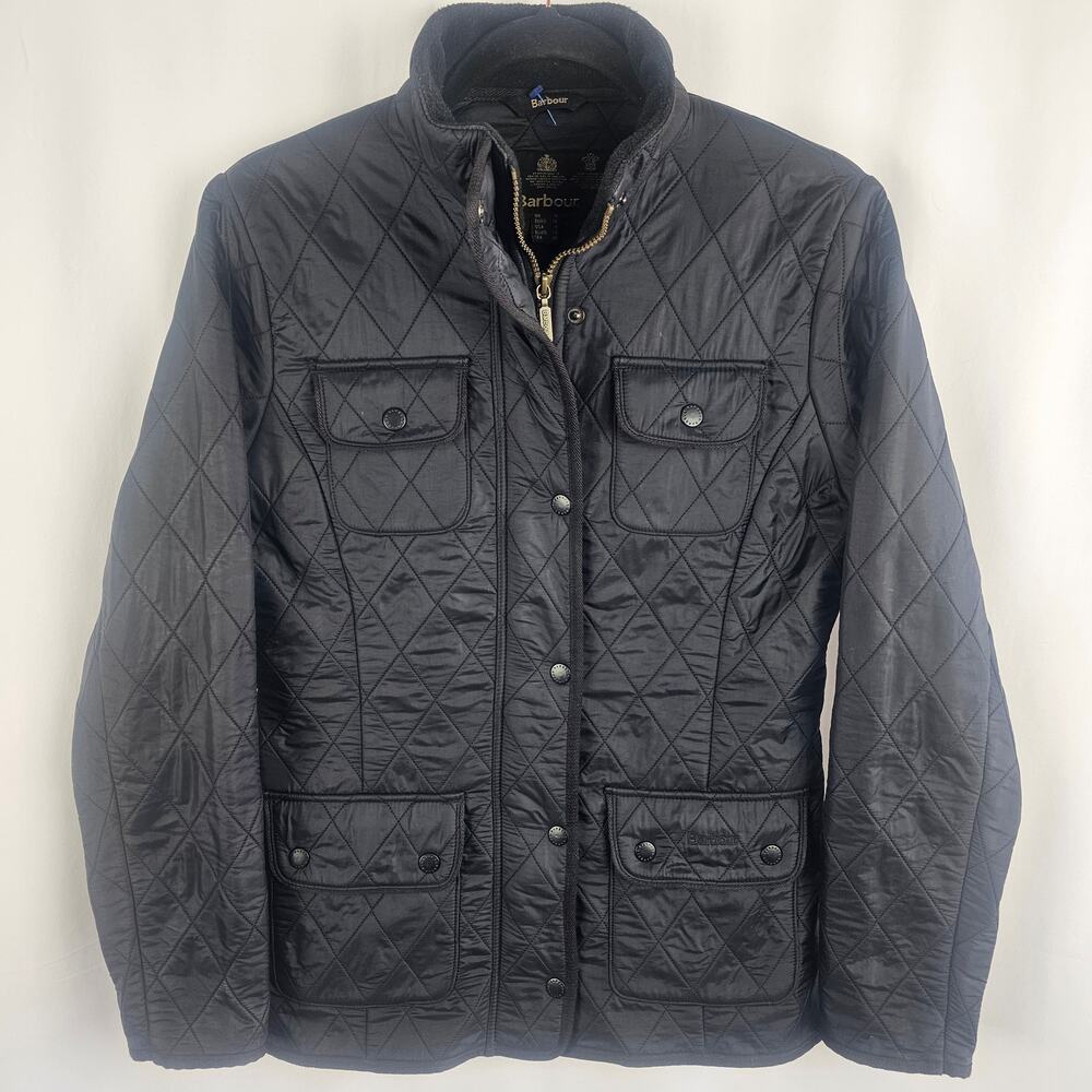 BARBOUR Polarquilt Puffer Utility Jacket Womens US 6 Black Cavalry Fleece Lined